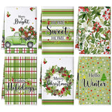 6 Pcs Merry Christmas Kitchen Towels Christmas Wreath Decorative Hand Towels Home Dish Cloth Hello Winter Farmhouse Tea Cloth Kitchen Accessories Bathroom Decor