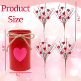 Cute Valentines Day Decorations, Artificial Red Heart Shaped Berry Stems With Metal Pot, Valentines Decor For Home School Office, Romantic Valentine'S Day Floral Picks For Party Anniversary