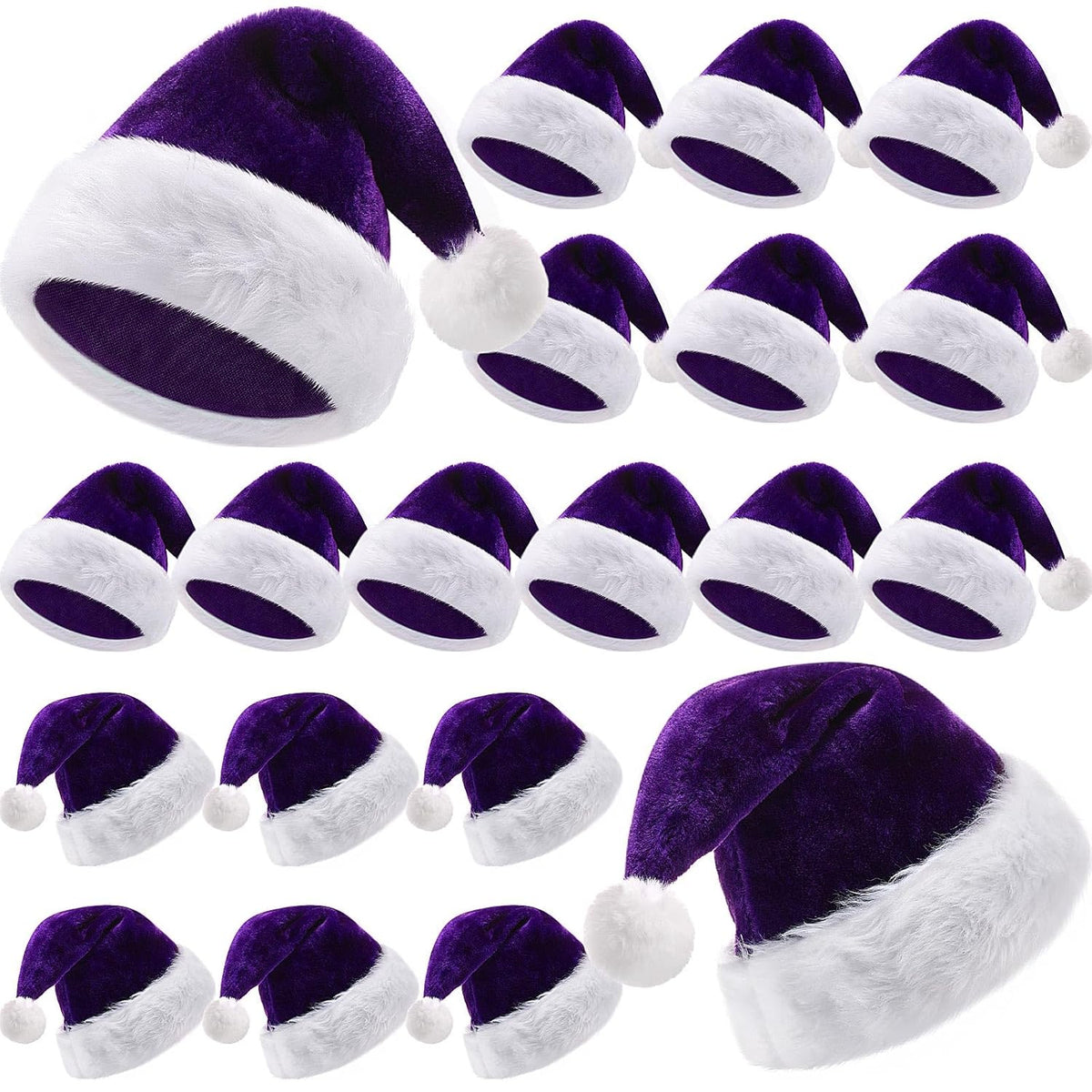 20 Pcs Santa Hats Bulk Plush Christmas Hats For Adults Women Men Holiday Party Costume(Purple)