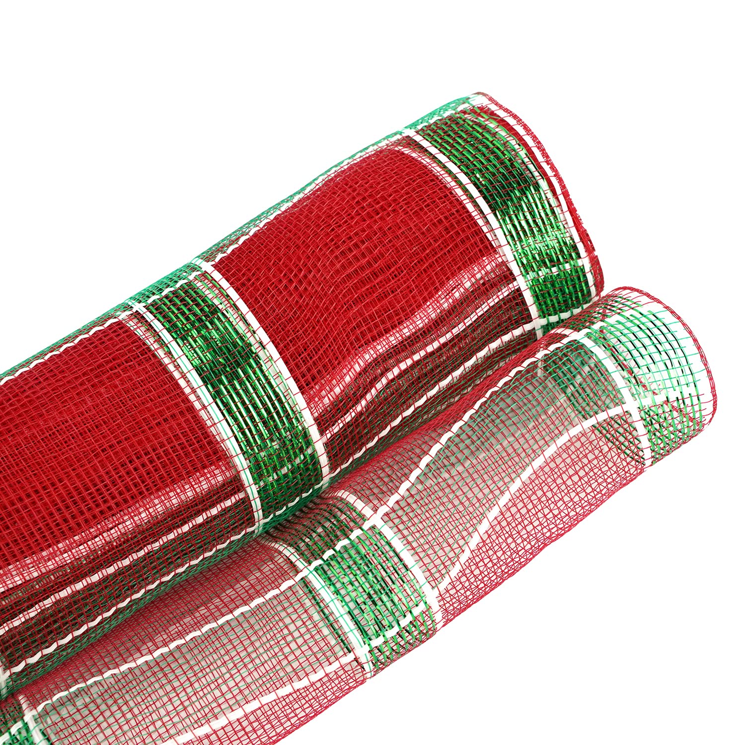 10 Inch Wide Red Green And White Deco Mesh Metallic Plaid Deco Mesh Ribbon For Christmas Tree, Garland, Staircase, Mailbox, Centerpiece, Wreaths, Decorating And Crafts (30 Feet)