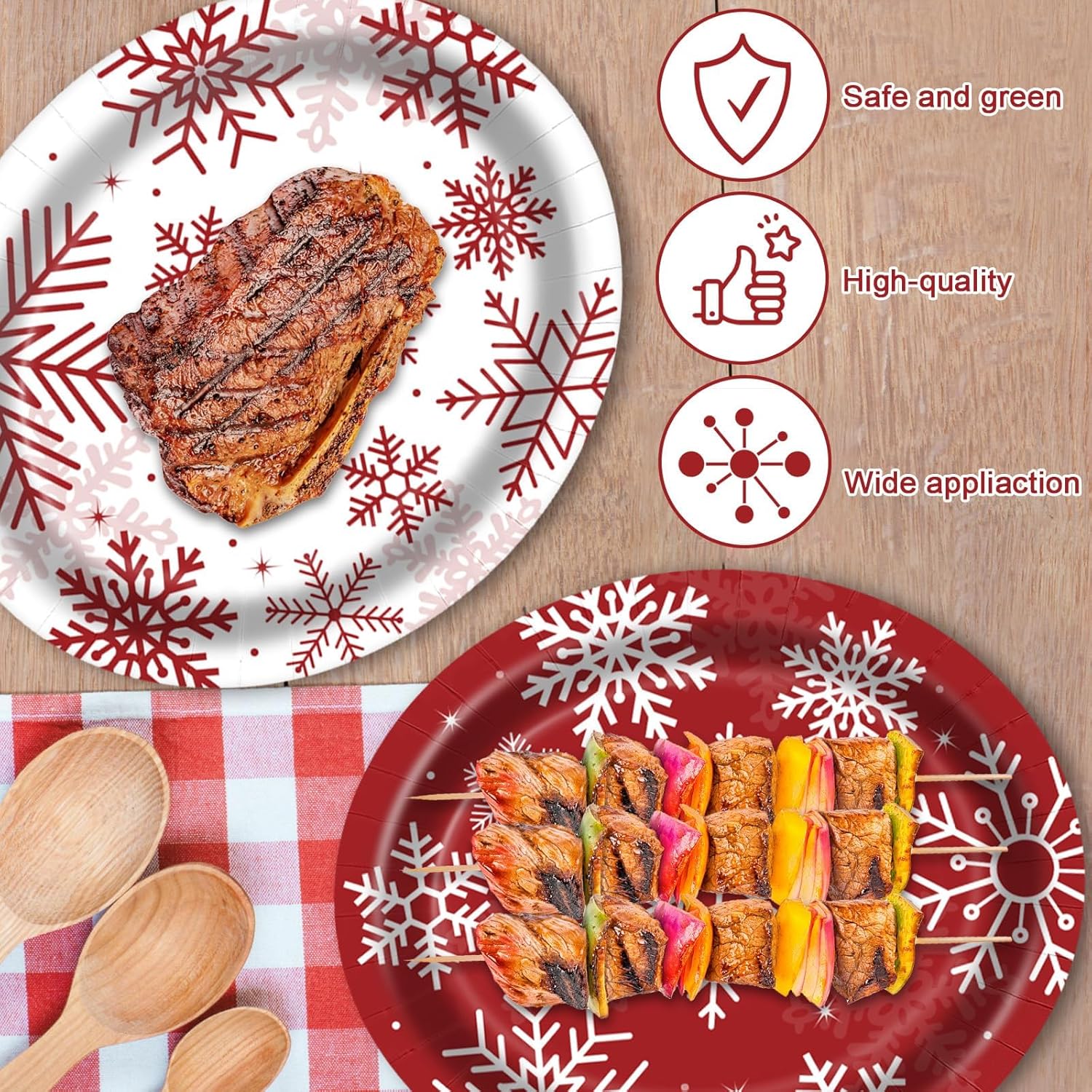 50 Pcs Christmas Oval Paper Plates 10" X 12",Large Disposable Xmas Party Decorations Paper Winter Snowflake Plates For Xmas Holiday New Year Dinner Party Supplies,50 Guests