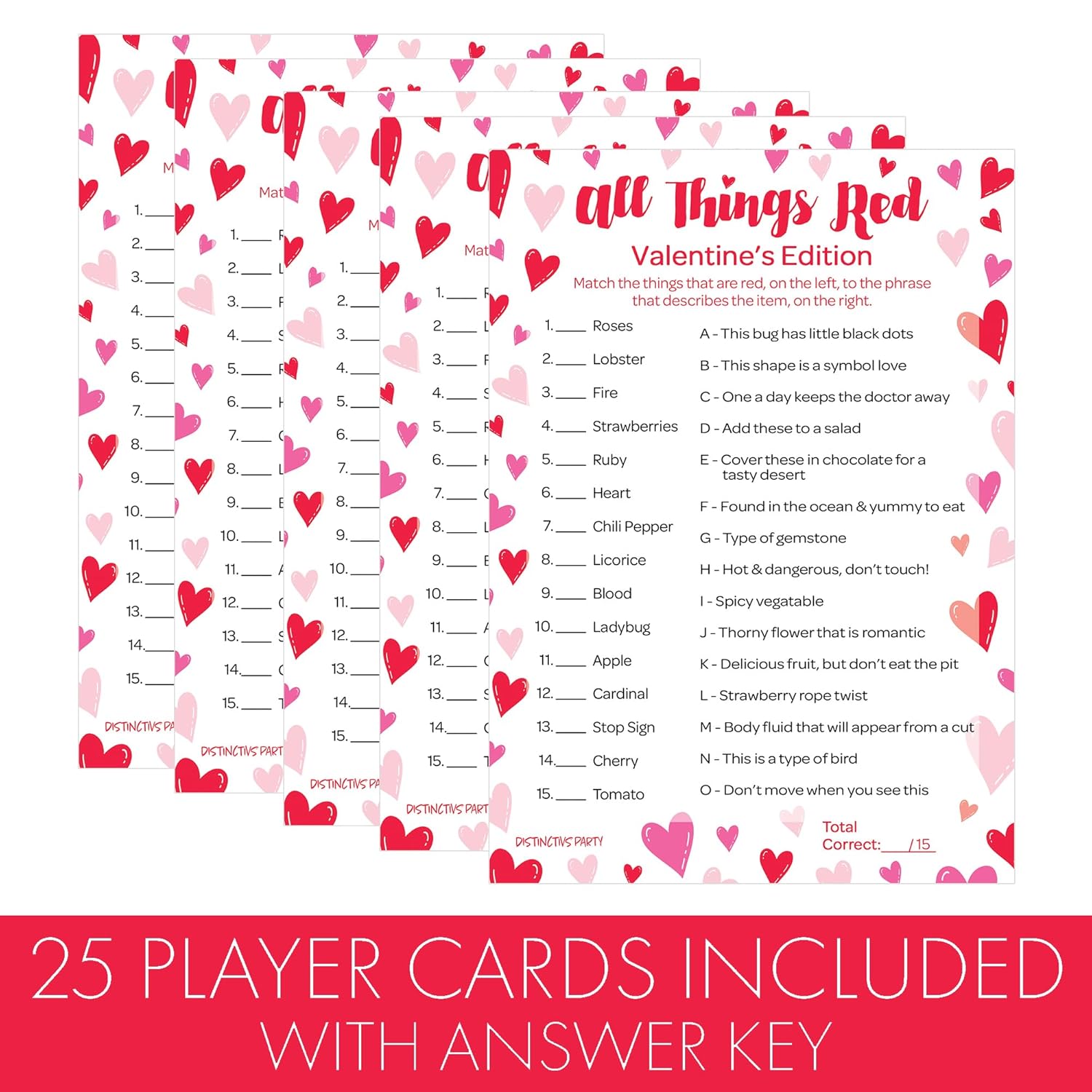 Valentine'S Day Classroom Party Game – 25 Player Cards, All Things Red Trivia Classroom Party Activity, Fun Valentine Trivia Game For Couples, Families, And Friends
