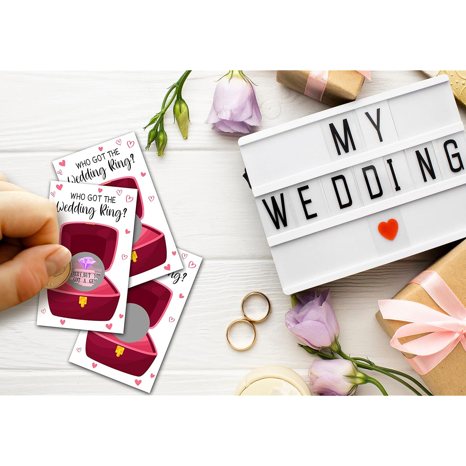 Who Got The Wedding Ring Scratch Off Game Cards, Bridal Shower Scratch Cards, Wedding Shower Games Ideas, Bachelorette Party, Engagement Party Activities & Decorations (22 Pack)-01