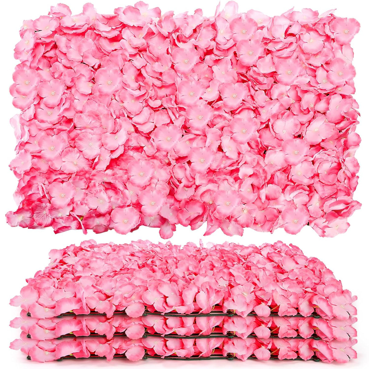 4 Pack 24"X16" Flower Wall Panel Set, Artificial Flower Backdrop, 3D Silk Pink Hydrangea Floral, Wall Decorative Faux Flower For Photo Centerpieces, Home Party Wedding Decoration