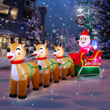 12 Feet Long Christmas Inflatable Decorations Outdoor Led Lighted Santa Claus On Sleigh Three Reindeer Deer Gift Box Blo