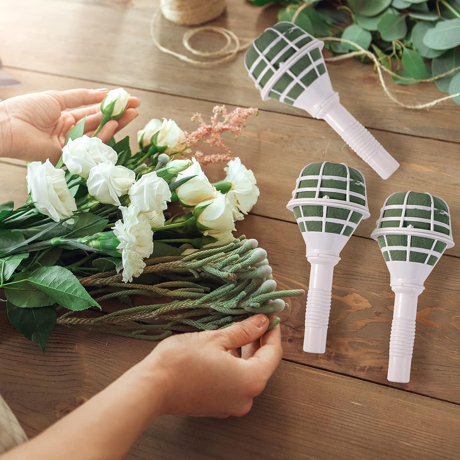 Wedding Bouquet Holder Bridal Bouquet Holders For Artificial Flowers Foam Bouquet Holder Handle For Weddings Flower Arrangement Gardening Supplies (10 Pieces)