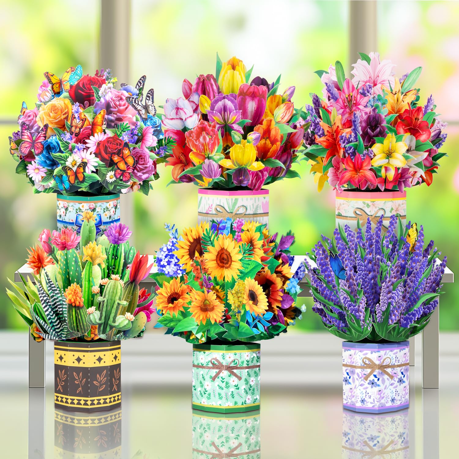 Pop Up Flower Bouquet Card Set For Women – 6 Unique 3D Floral Designs With Envelopes And Blank Note Cards For Birthdays, Mother'S Day, Thank You, Get Well, And More