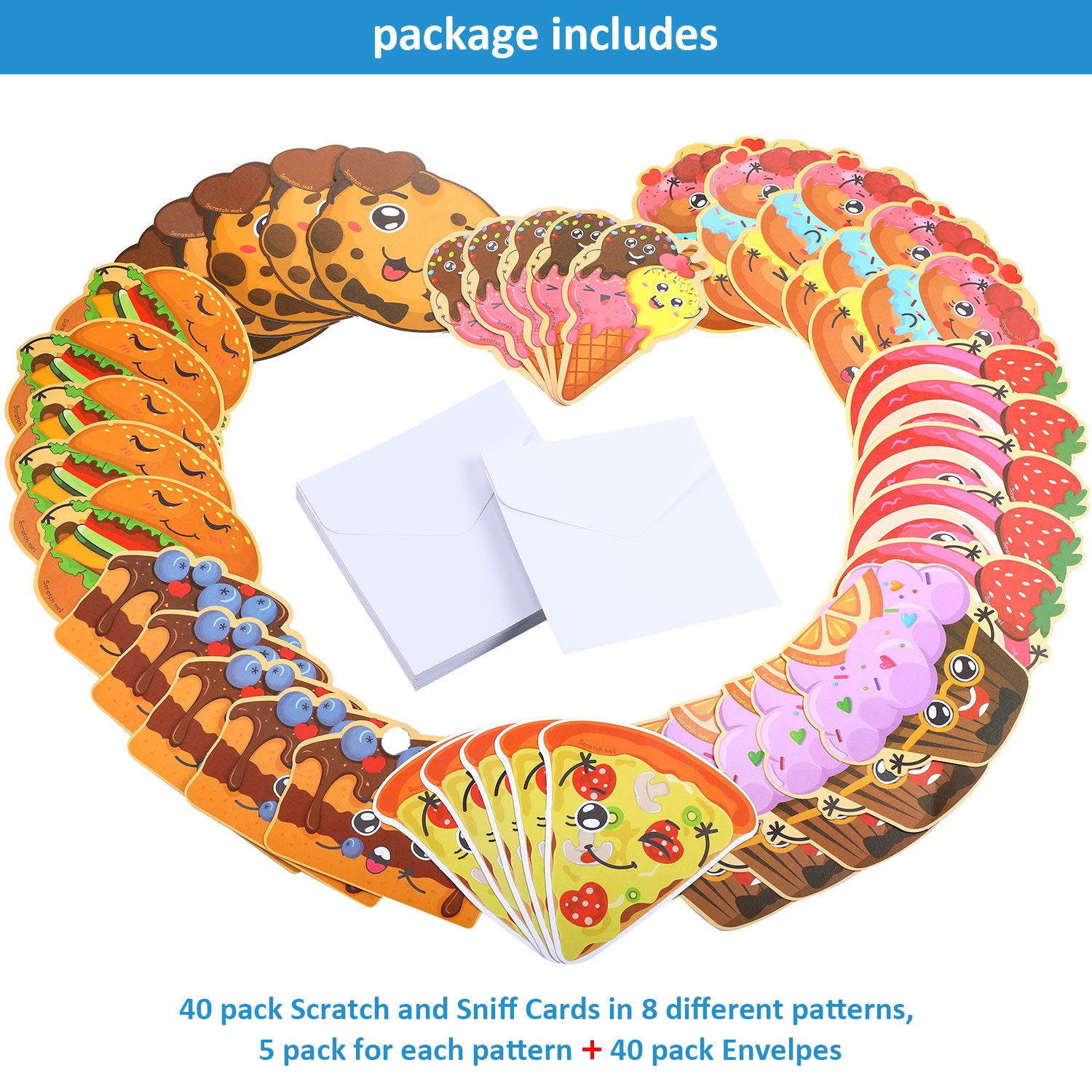 40 Pieces Valentines Day Cards Valentines Scratch And Sniff Cards For Classroom, 8 Unique Patterns And Scents Exchange Gift For School Party Supplies Favors With 40 Envelopes