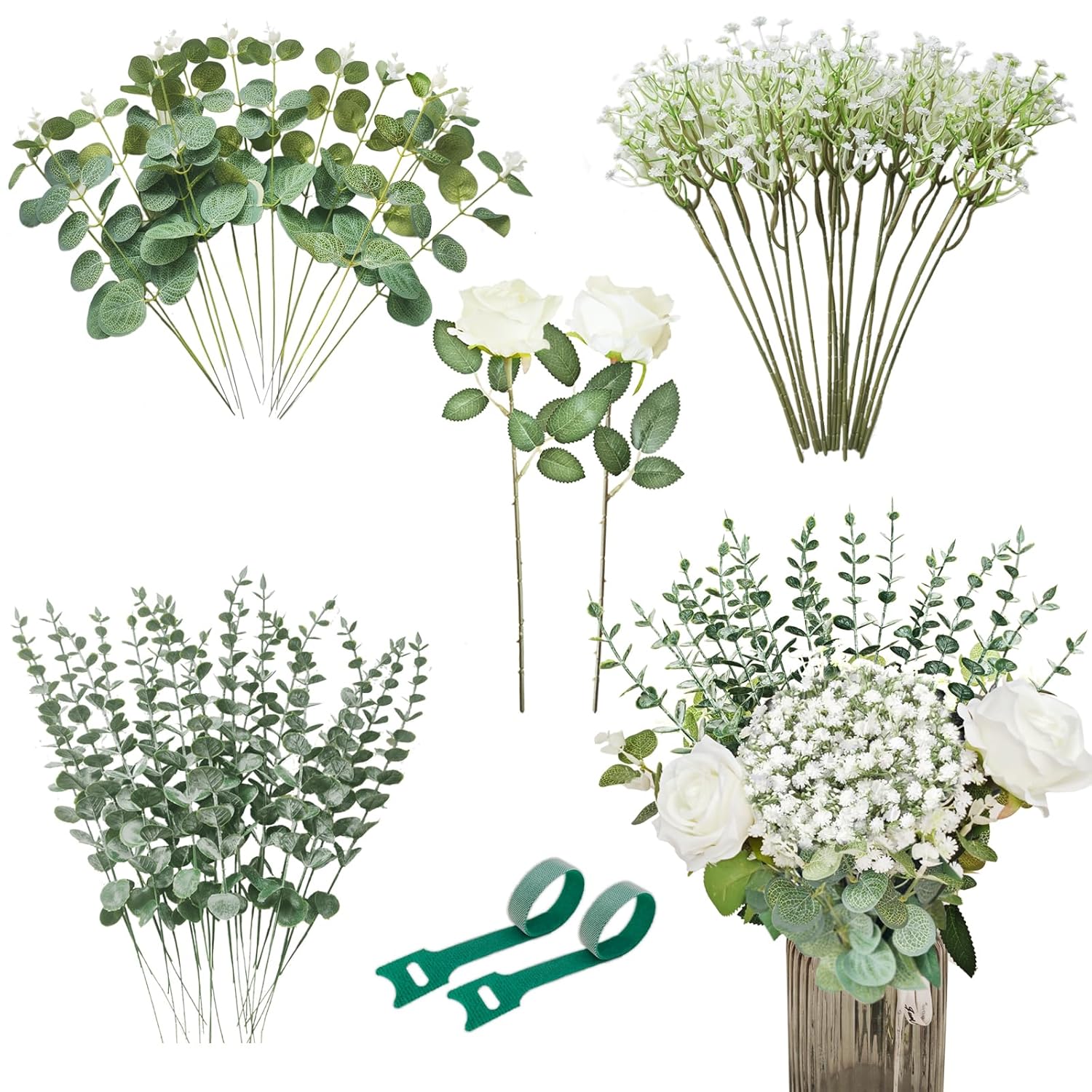52 Pcs 4 Kinds Mixed Artificial Eucalyptus Stems,Baby Breath Artificial Flowers Bulk With Greenery Stems,Fake Flowers For Diy Bouquets Wedding Home Floral Greenery Decor