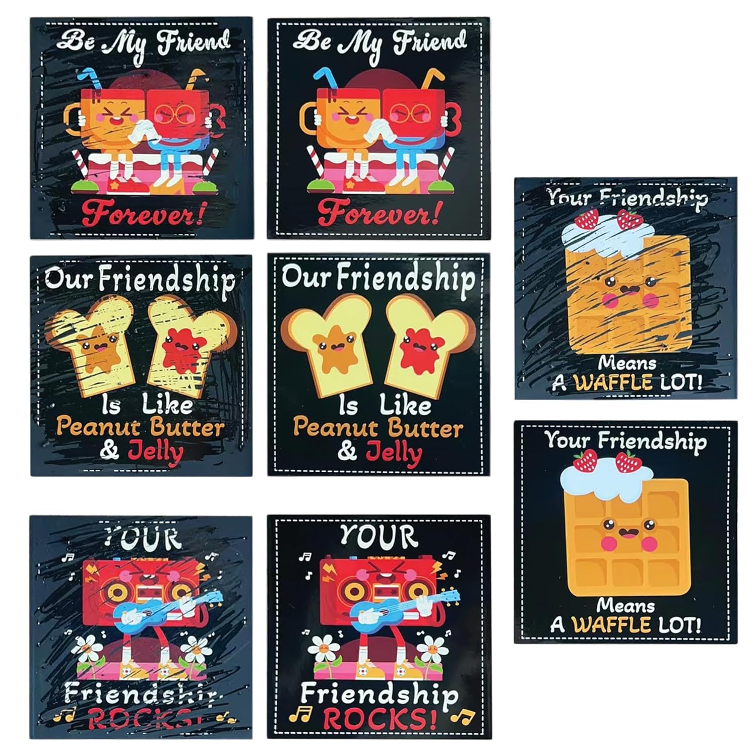 Valentines Scratch Off Cards | 36 Cards, 4 Designs Valentines Set | 5” X 5” Pre Designed Friendship Exchange Cards | Classroom Party Valentines Gifts | Envelopes, Strings, Sticks Included