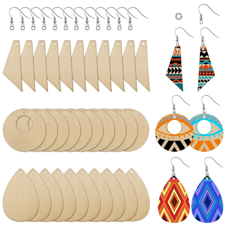 60 Pieces Unfinished Wooden Earrings Pendants Blank Teardrop And Tapered Cutou