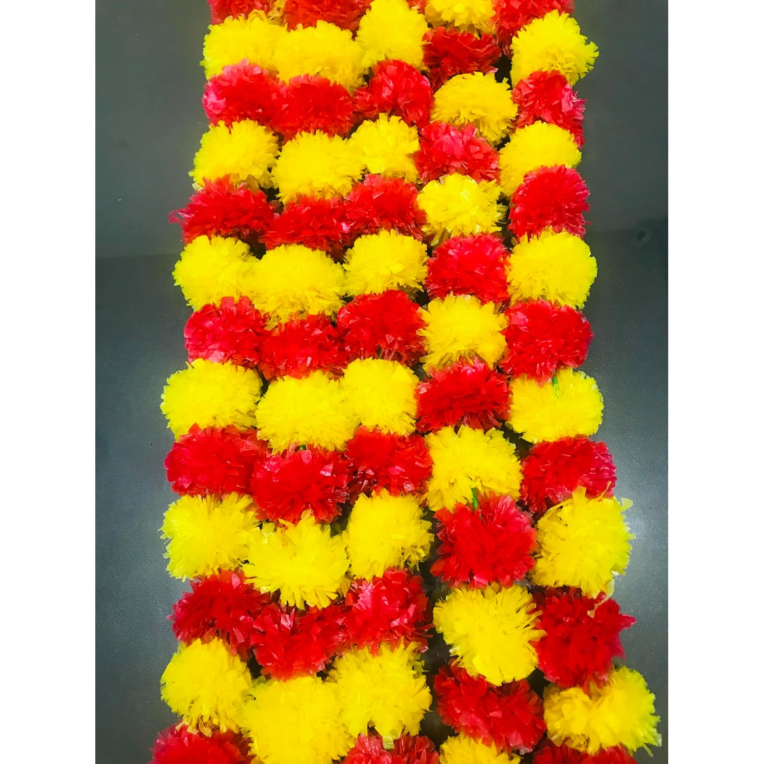 5 Pc - 5 Feet Marigold Garland |Indian/American Wedding Party Mantle Decoration, Faux Garlands Wedding Garland, Diwali Decoration, Spring Bush Floral! (Magenta And Yellow)