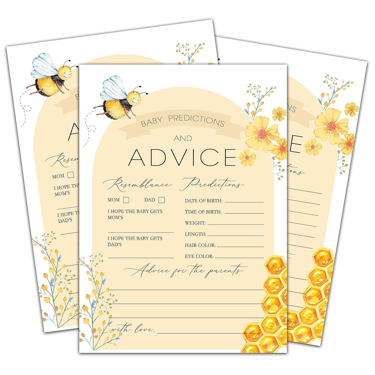Bee Baby Shower Games For Boys Girls, Bumble Bee Baby Predictions And Advice For Baby Shower, Honeycomb Baby Shower/Gender Reveal Parties Decorations, 5" X 7" Double-Sided Cards(30 Games)-D02