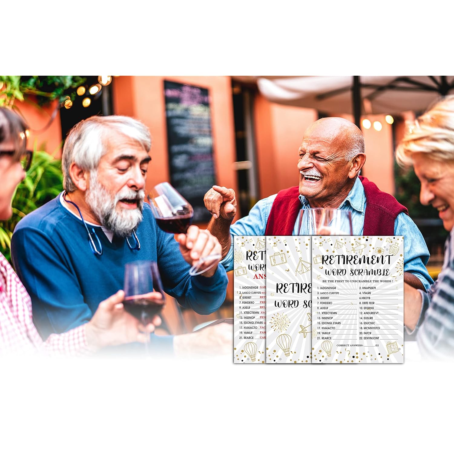 Retirement Party Games, Word Scramble Co-Worker Retirement Party Game Card, Gold Foil Retirement Party Ideas Activities Supplies Decorations(30 Game Cards & 1 Answer Card) - A07