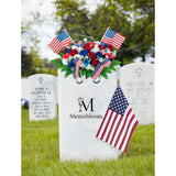 Memorial Day Decorations For Cemetery: Artificial Outdoor Grave Decorations Headstone Flower Saddle - Red White Blue Roses With Flags