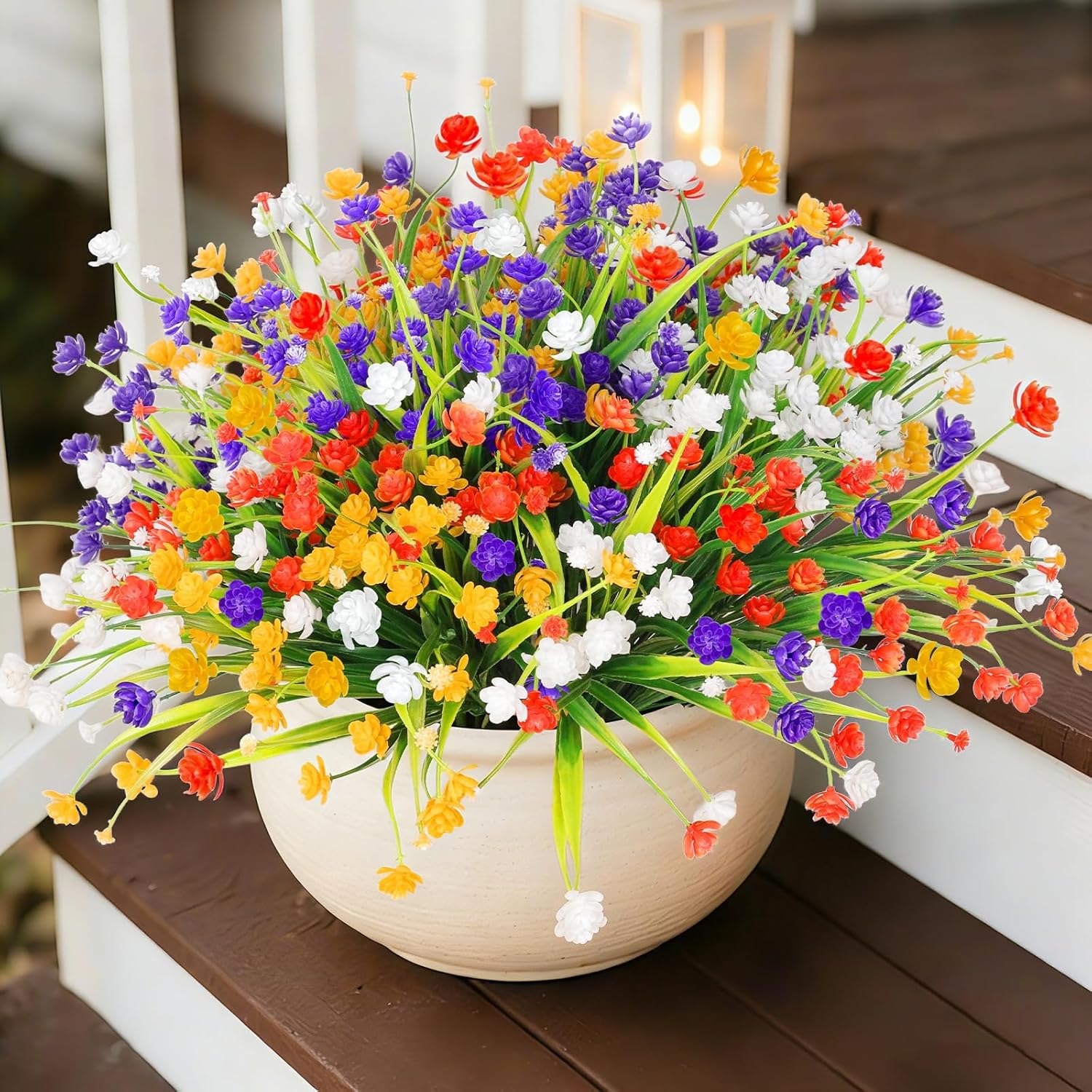 20 Bundles Artificial Flowers For Outdoors Fake Plants Spring Decor, Uv Resistant Artificial Plants Cemetery Fake Flowers Faux Plastic Greenery Shrub Porch Patio Summer Decorations 580 Head