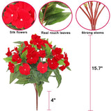 2Pcs Artificial Impatiens Bushes Silk Flowers Greenery Indoor Garden Office Wedding Decor (Red)