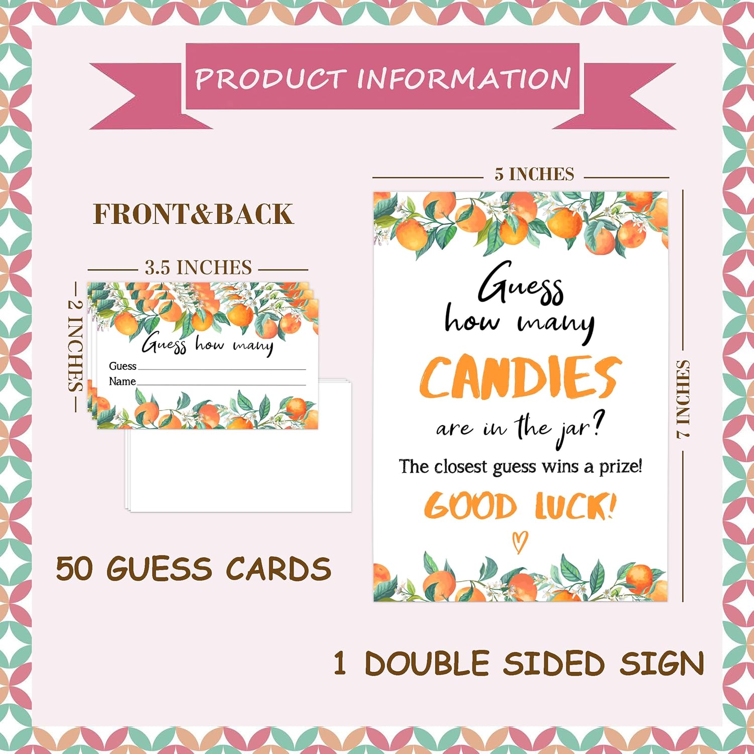 Little Cutie Baby Shower Game, Guess How Many Candies Are In The Jar, Pack Of 1 Sign And 50 Guessing Cards, Baby Shower Decoration, Gender Neutral - 04