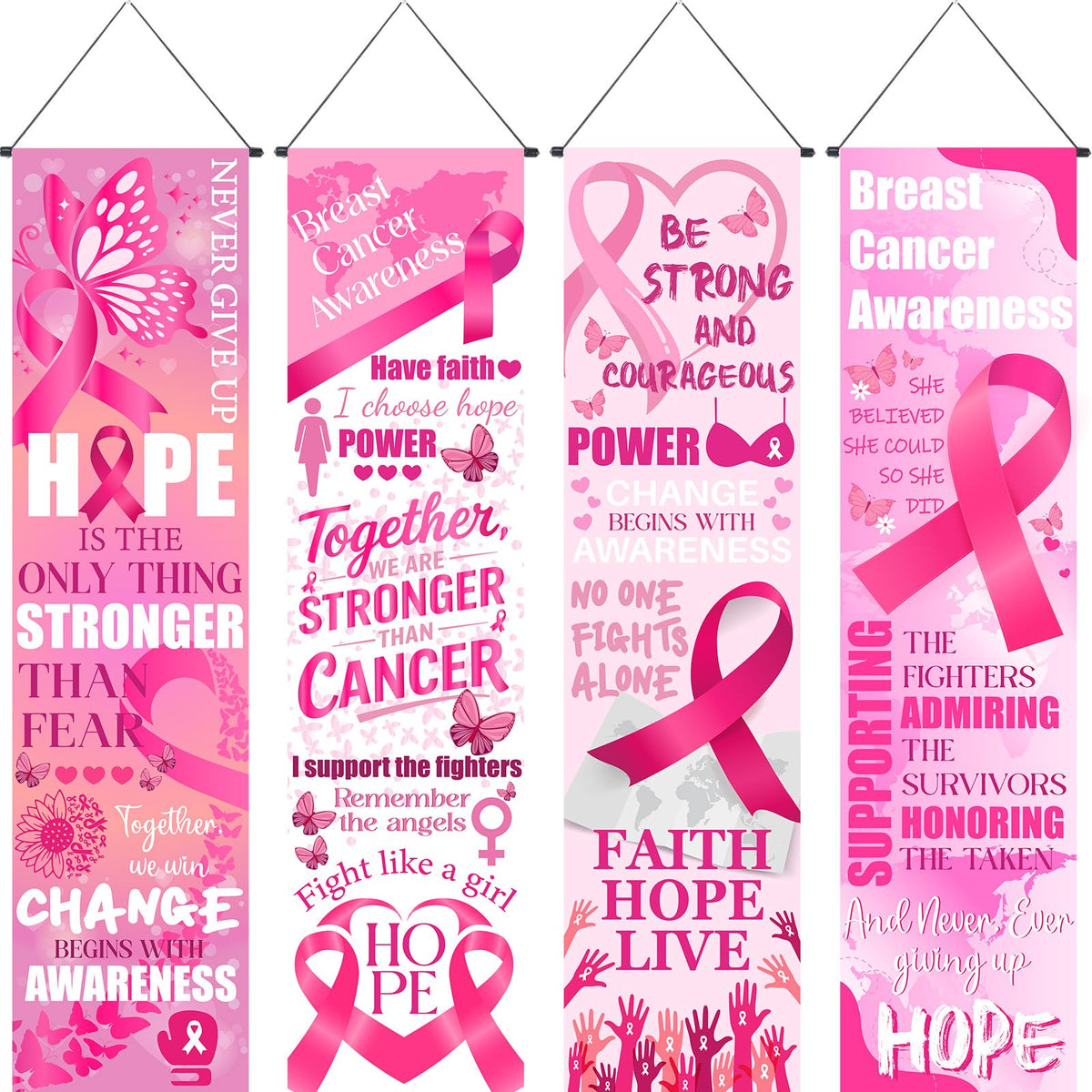 4 Pack Breast Cancer Awareness Backdrop Banner Decorations