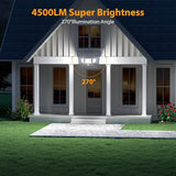 2 Pack 4500LM Solar Security Lights 3 Head Motion Sensor IP65 Waterproof Flood Lights