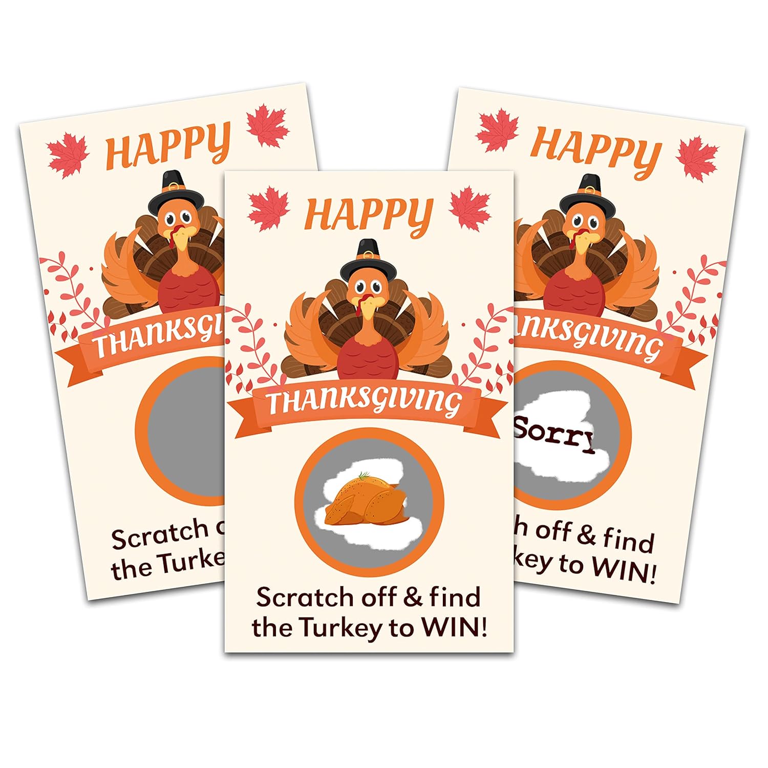 Happy Thanksgiving Scratch Off Game Cards - 50 Pack- Find The Turkey To Win -Thanksgiving Party Game For Adults Family Kids Fun Dinner Activities - A03