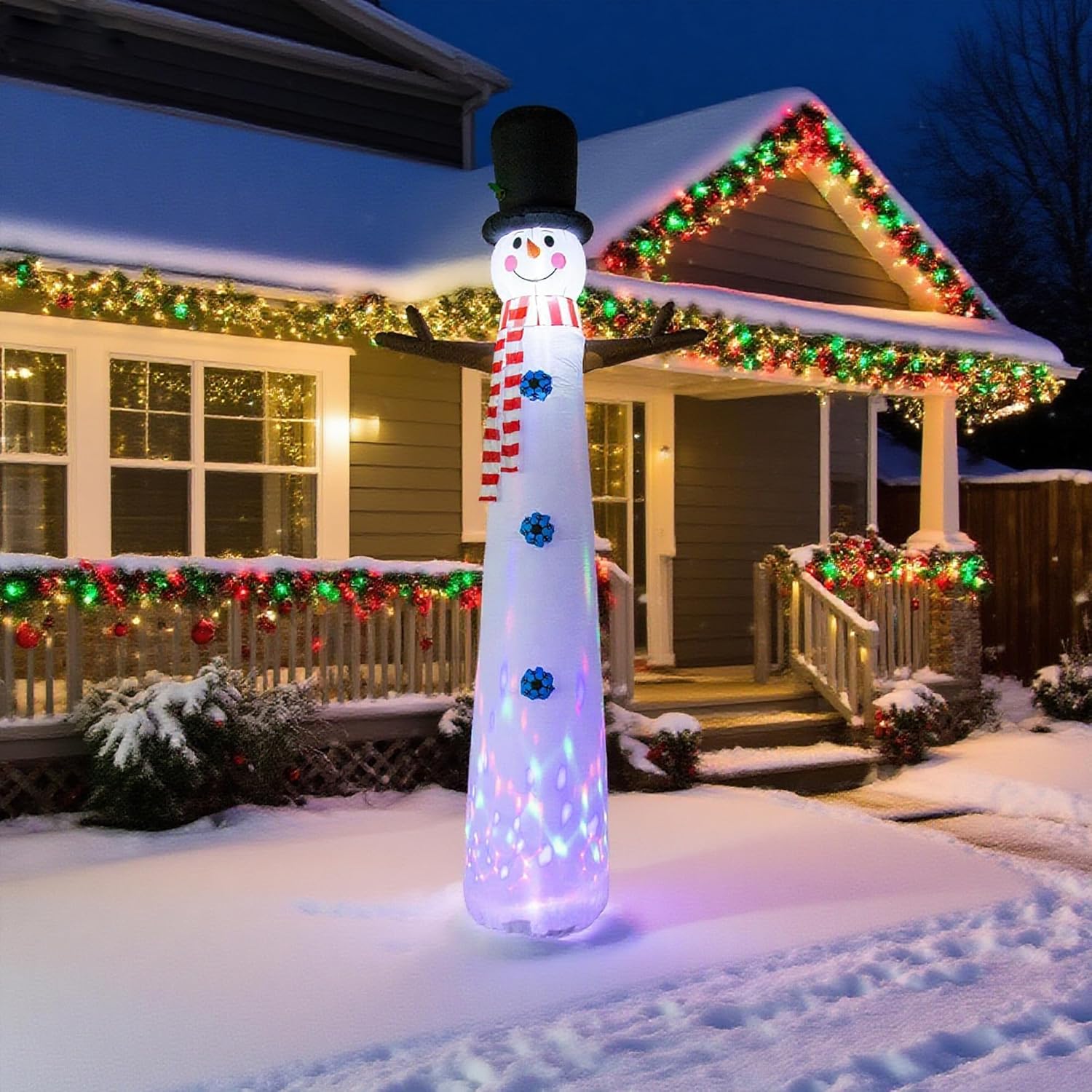 12Ft Inflatable Snowman Outdoor Christmas Decoration - Blow Up Snowman With Built-In Led Lights For Garden Lawn
