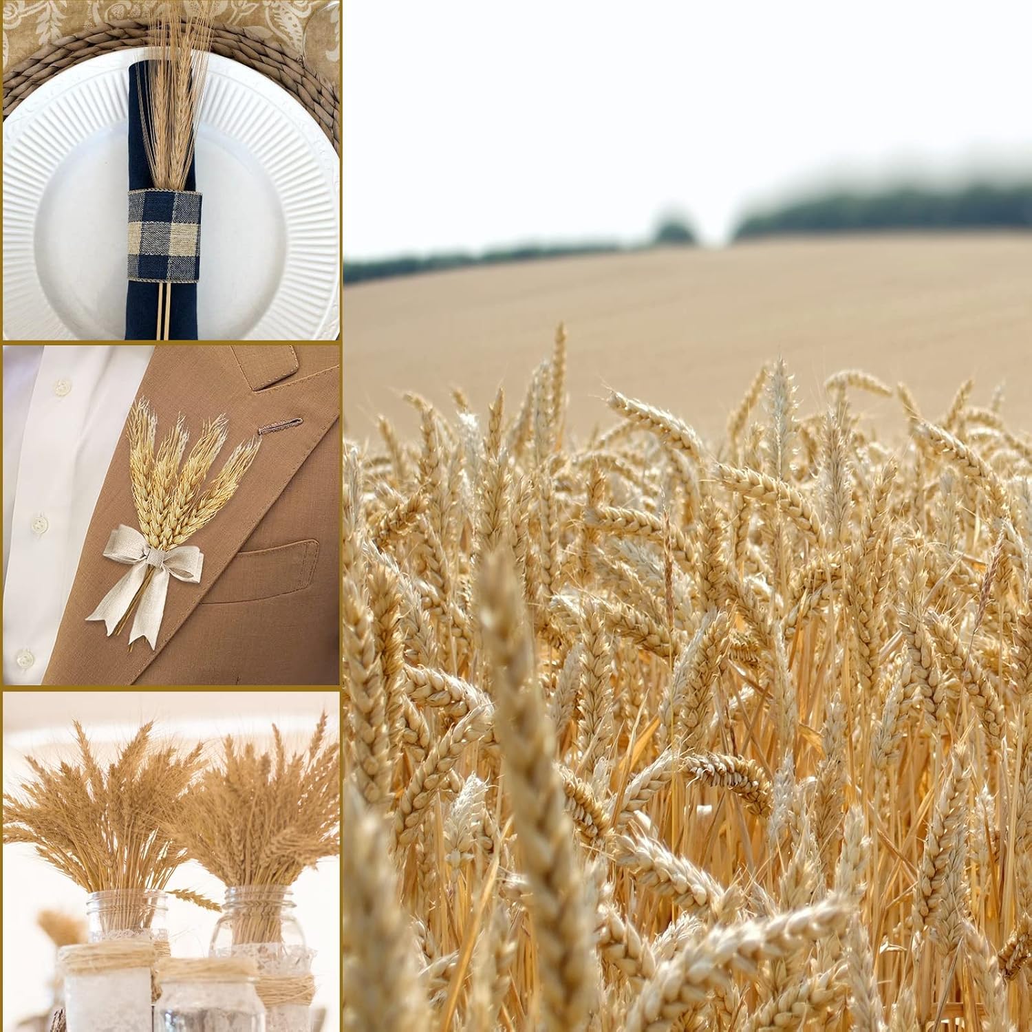 17.7 Inches Dried Wheat Stalks, 400 Stems Dried Flowers 100% Natural Wheat For Home Kitchen Wedding Party Table Centerpiece Harvest Wreath Boho Farmhouse Diy Decoration
