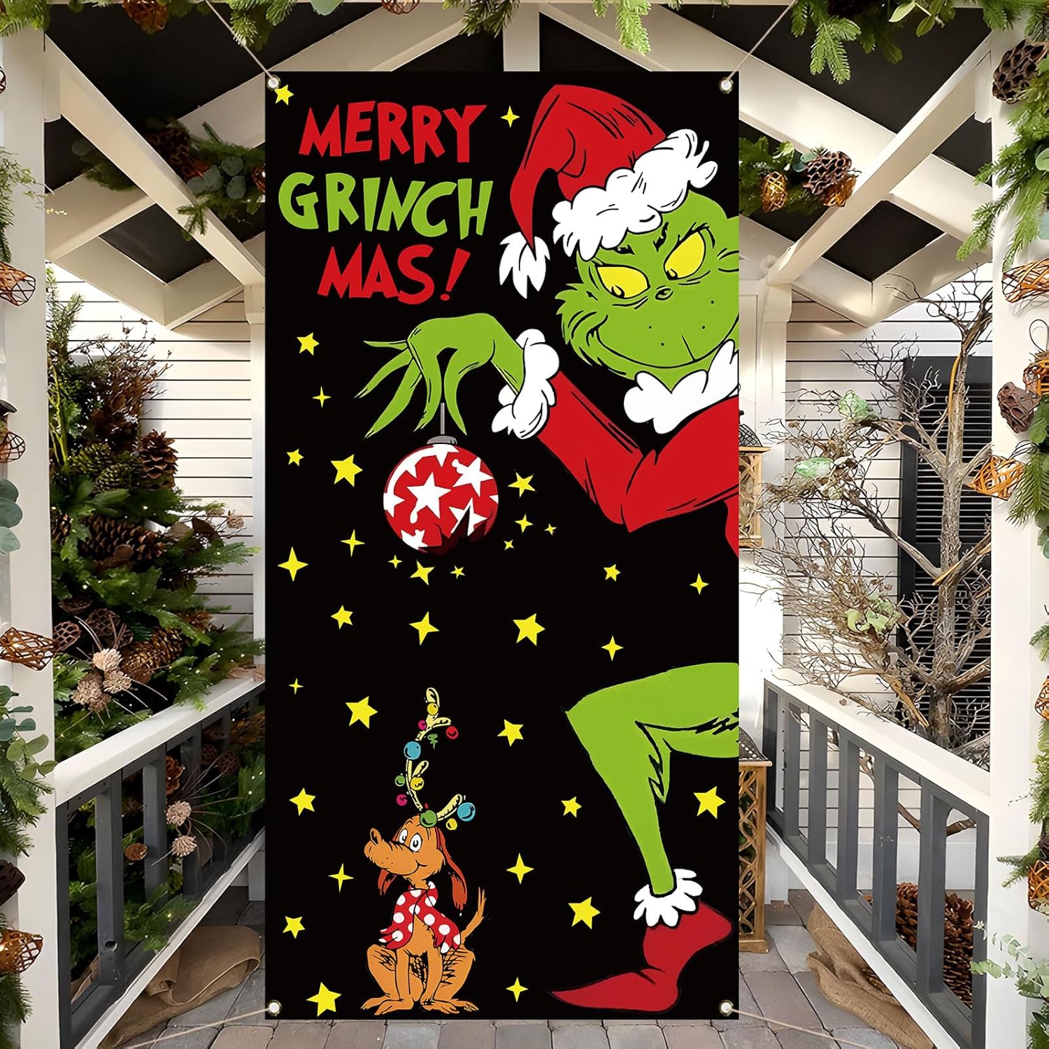 Merry Christmas Door Cover Welcome Xmas Birthday Party Decorations Green Winter Holiday Banner For Home Office Door Decor