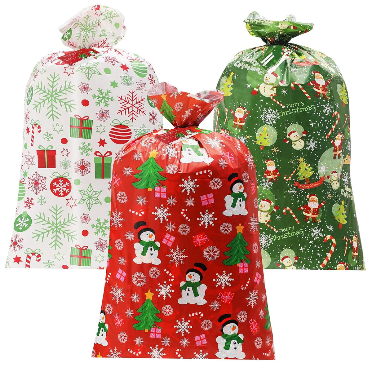 Large Christmas Gift Bags - 3 Pcs Jumbo Christmas Bags 56"X36" - Big Santa Gift Bags For Giant Gifts - Heavy Duty Plastic Xmas Bags For Presents