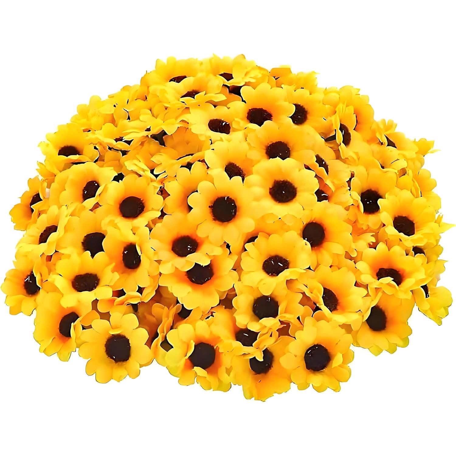50Pcs Mini Sunflower Flower Heads, Artificial Fabric Flowers For Wreaths Wedding Bouquets Home Decor, Stems For Floral Crafts
