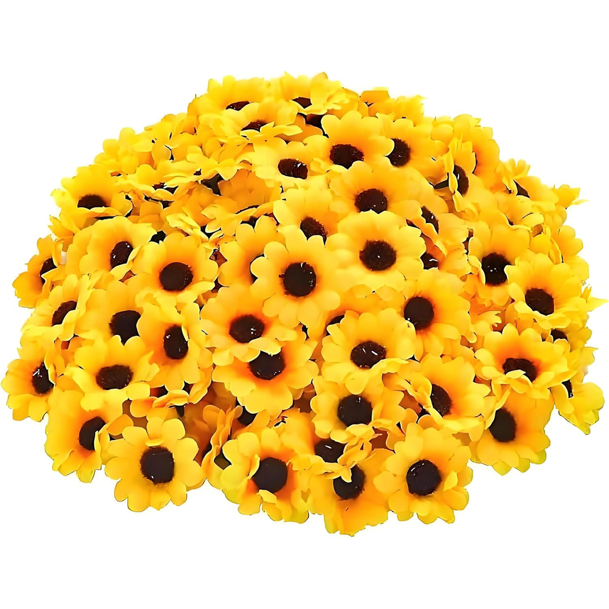 50Pcs Mini Sunflower Flower Heads, Artificial Fabric Flowers For Wreaths Wedding Bouquets Home Decor, Stems For Floral Crafts