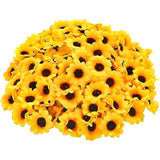 50Pcs Mini Sunflower Flower Heads, Artificial Fabric Flowers For Wreaths Wedding Bouquets Home Decor, Stems For Floral Crafts