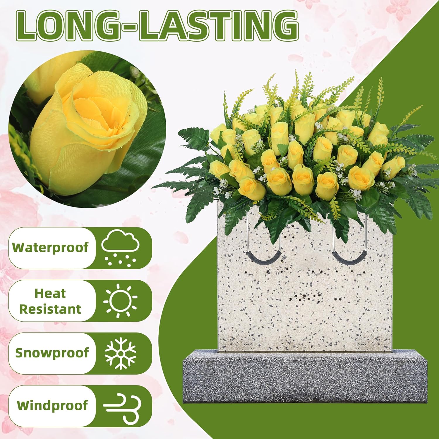Cemetery Headstone Flower Saddle,Tombstone Flower,Outdoor Grave Saddle Headstone Decorations,Cemetery Memorial Flowers For Outdoor Gravesite Tombstone Decorations (Yellow)