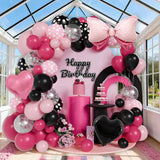 Pink And Black Balloon Arch Kit Black Pink Polka Dot Balloons Valentines Balloons With Bow & Heart Balloons For Bow Birthday Galentines Decorations Bachelorette Princess Party Baby Shower