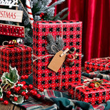 Wrapping Paper Roll 17In* 32.8 Feet Red And Black Plaid With White Star For Christmas,Birthday,Party,Holiday,Vintage Wrapping Paper For All Occassions (Ttl:46.8Sqft)