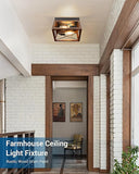 2 Light Farmhouse Ceiling Light Wood Grain Flush Mount Fixture