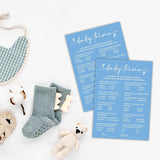 Baby Trivia - Baby Shower Game Cards - Minimalism Blue - 30 Double-Sided Fill In Style Game Cards With Answer Card, Gender Reveal, Baby Announcement, Party Games & Activity - C13
