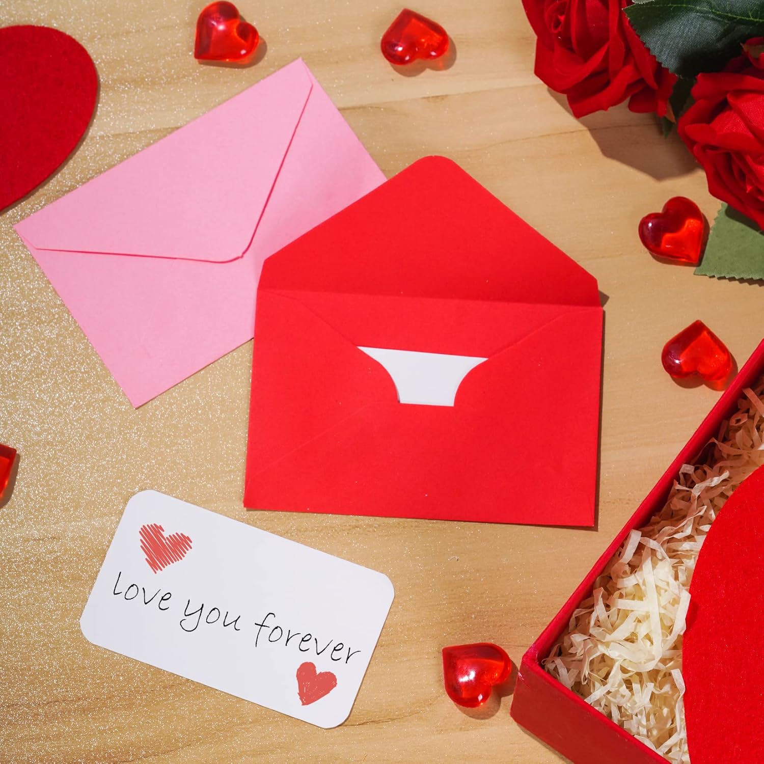 200 Sets Mini Valentines Day Blank Cards With Small Valentines Day Envelopes Red And Pink Gift Card Wedding Invitation Envelopes For Valentines Day Mother'S Day Business Cards 4 X 2.9 Inch