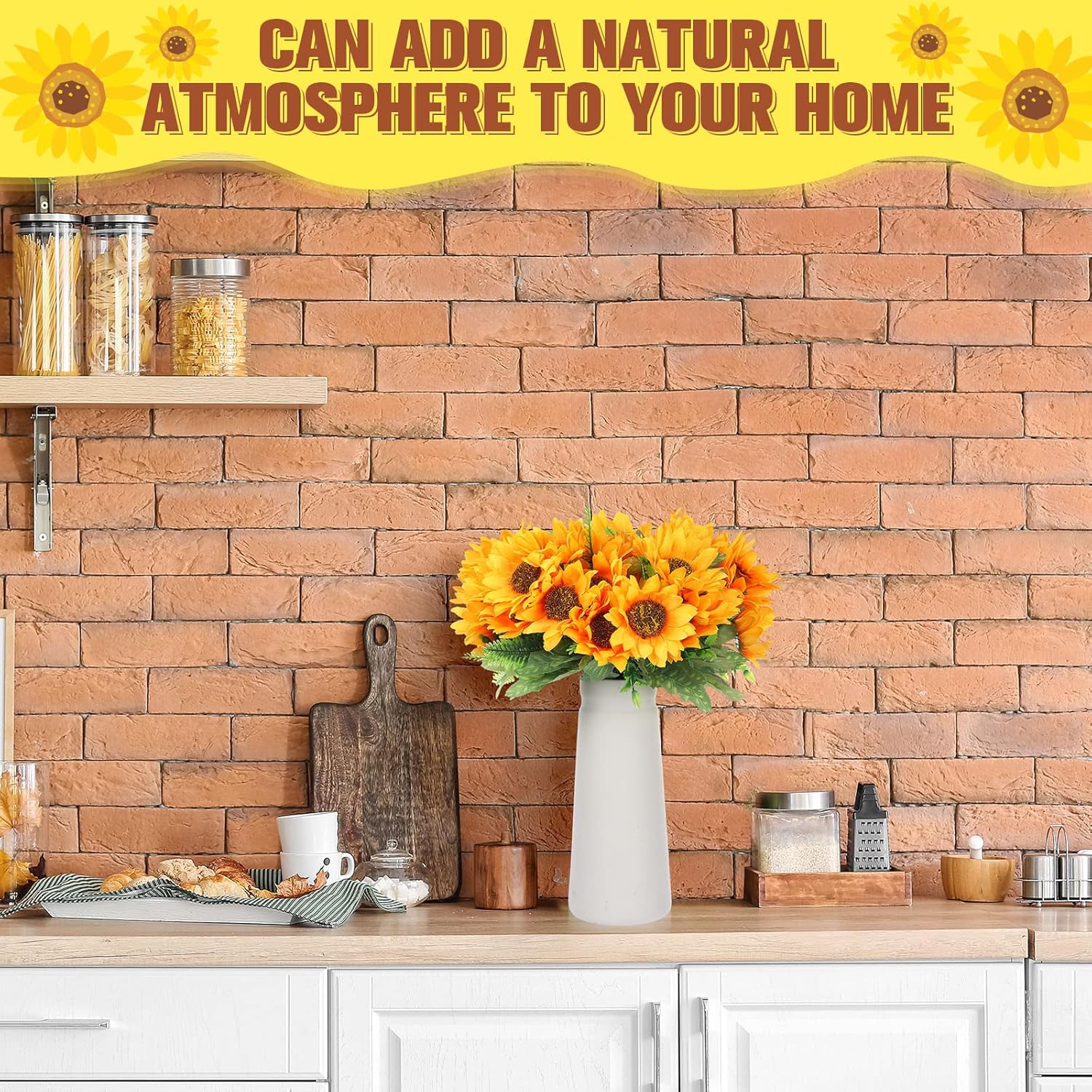8 Pcs Fake Sunflower Bouquets, 11.8 In Artificial Flower Artificial Sunflower With Stems For Baby Shower Birthday Party Home Kitchen Wedding Decor, Bride Holding Flower, Table Centerpiece