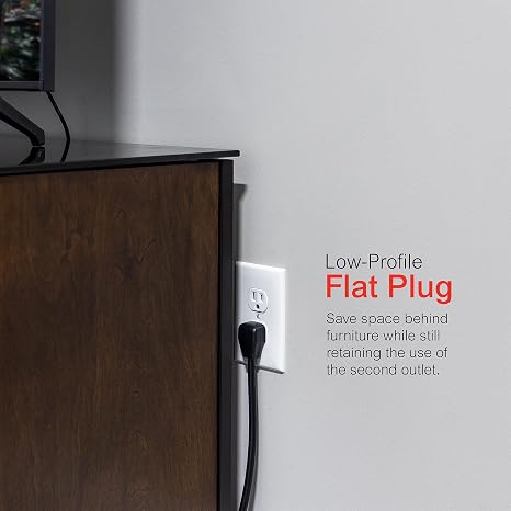 GE 7 Outlet Surge Protector 4FT Extension Cord 1080J Flat Plug Black