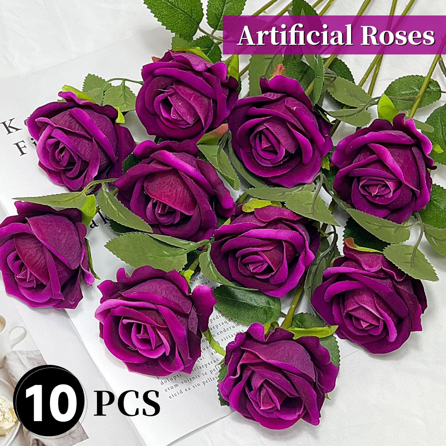 10 Pcs Artificial Roses With Long Stems Silk Flowers Realistic Foam Flowers Fake Roses For Valentine'S Day Home Wedding Halloween Decor(Rose Purple)