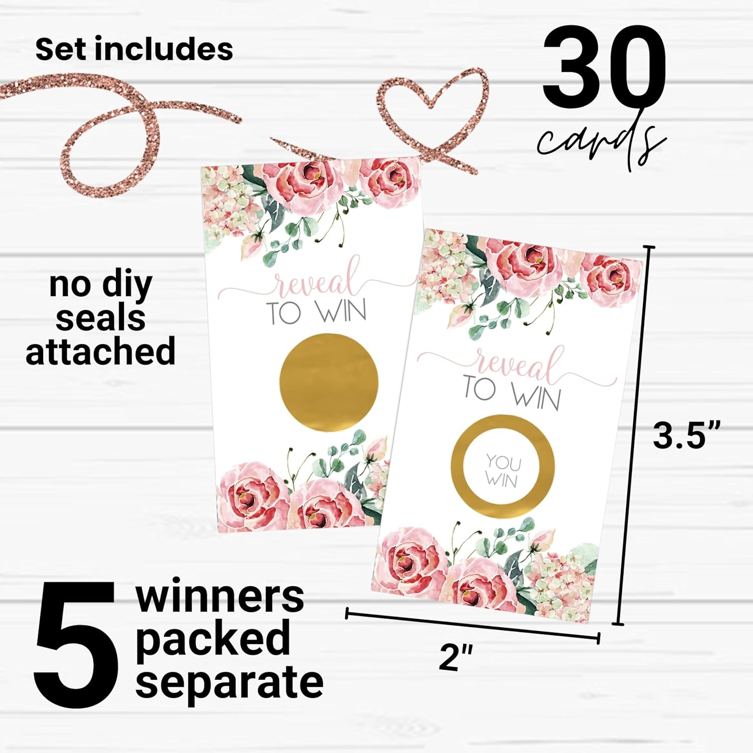 Charming Floral Bridal Shower Games - 30 Pack - Pink Scratch Off Raffle Cards - Fun Wedding Activities, Lottery Tickets & Door Prizes - Rustic Floral Theme