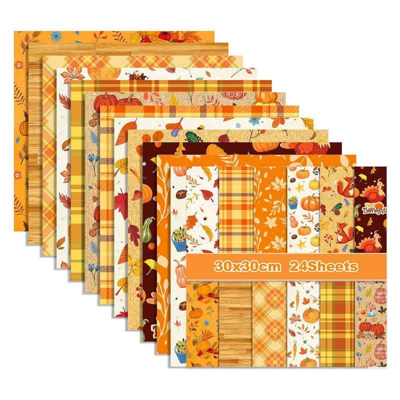 24 Sheet Scrapbook Paper Pad Thanksgiving Theme, 12’’X12’’ Double-Sided Decora