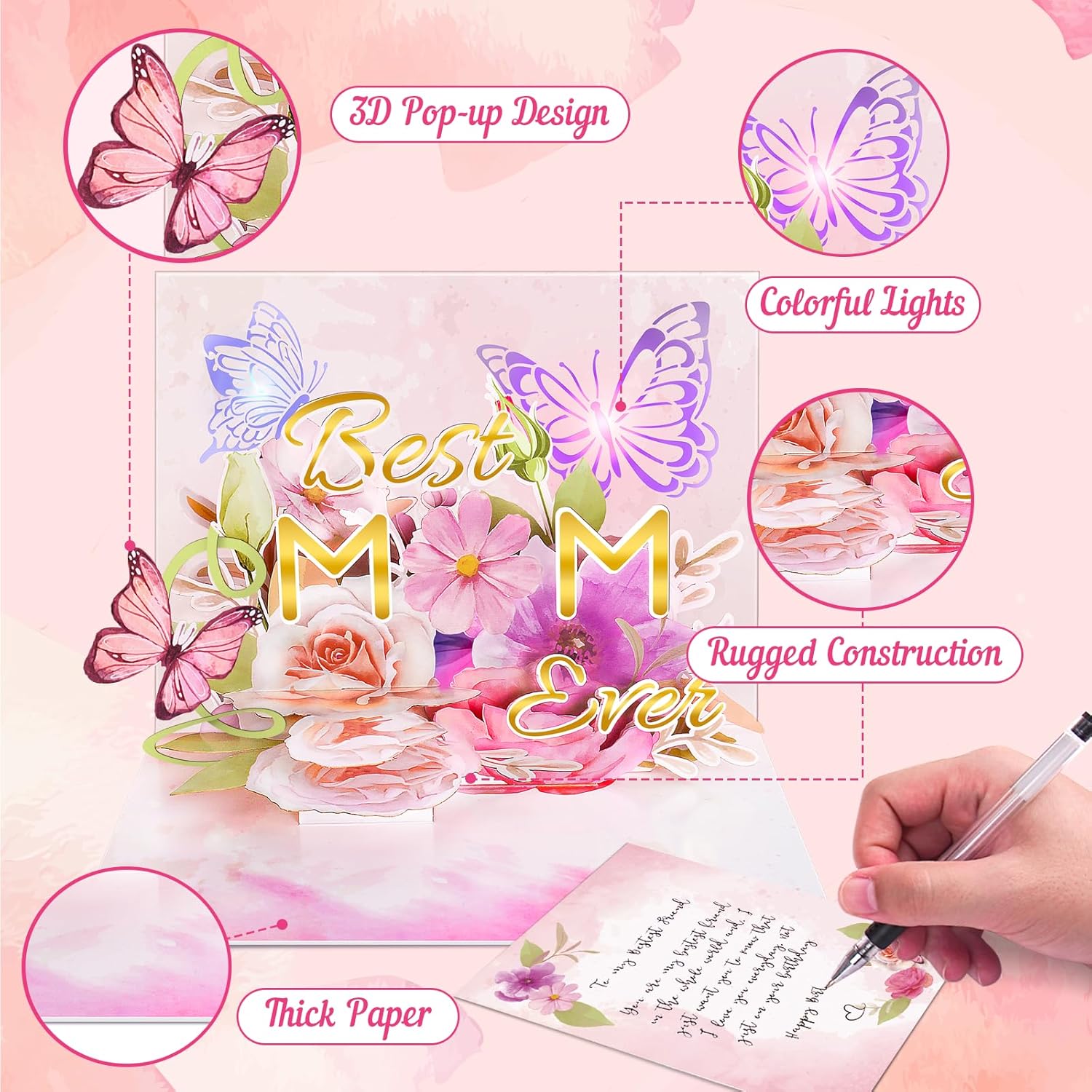 Fitmite Mother'S Day Card, Music & Lights Pop Up Greeting Card For Mom'S Birthday, Gifts For Mom Women Wife