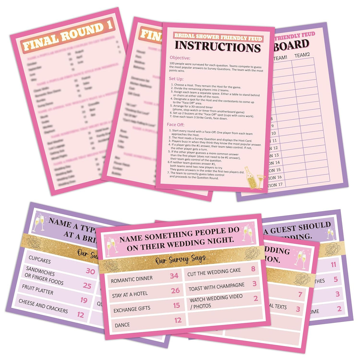 Bridal Shower Friendly Feud Game, Fun Bridal Shower Game Card For Adults, Friendly Feud Quiz For Wedding Shower Engagement Anniversary, Feud Trivia Games Bridal Shower Favor Supplies, 01