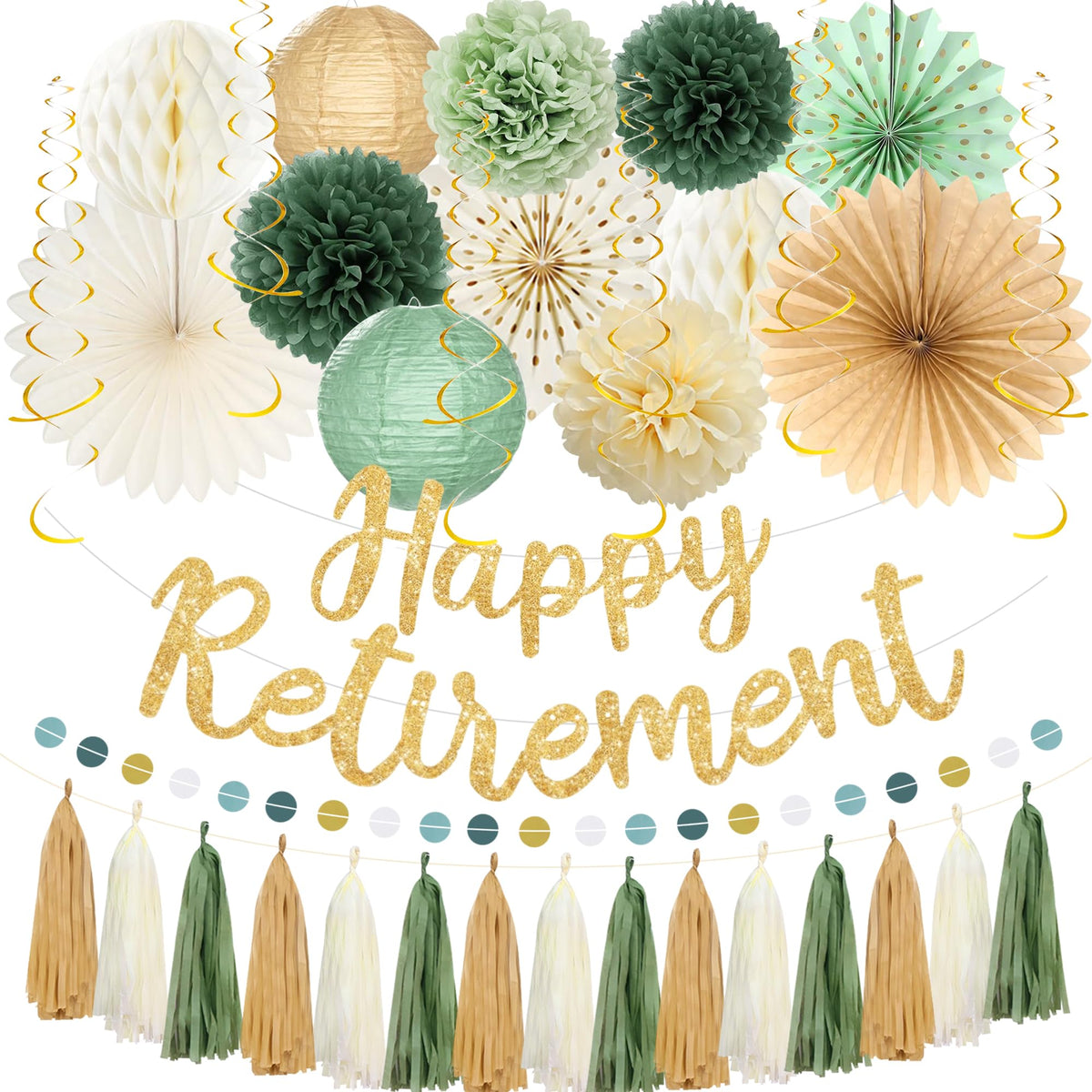 Retirement Party Decorations Women Men, Green Gold Happy Retirement