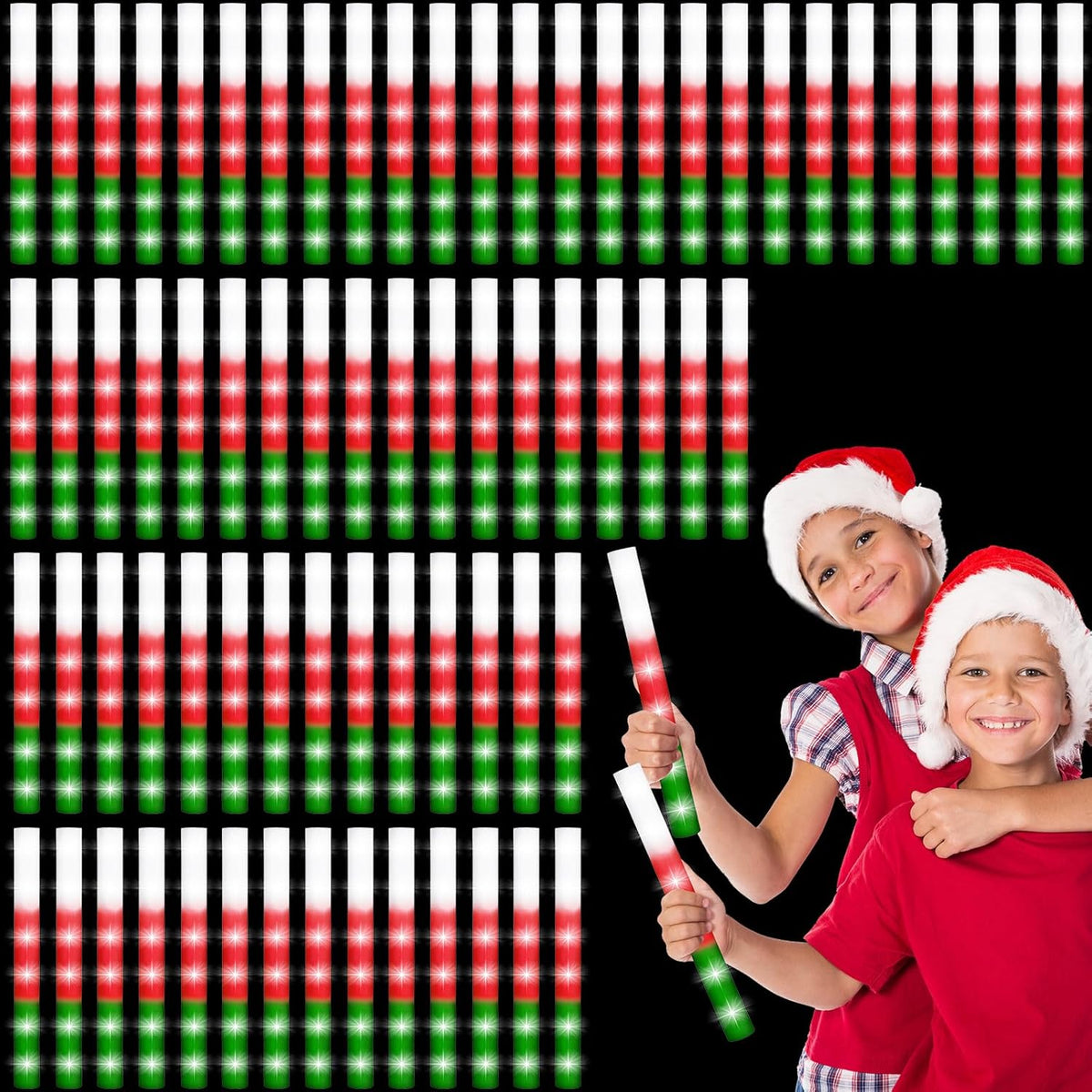 36 Pcs 16 Inch Christmas Glow Sticks Bulk Led Foam Sticks Red, Green, White Light Up Favors Glow In The Dark With 3 Flas