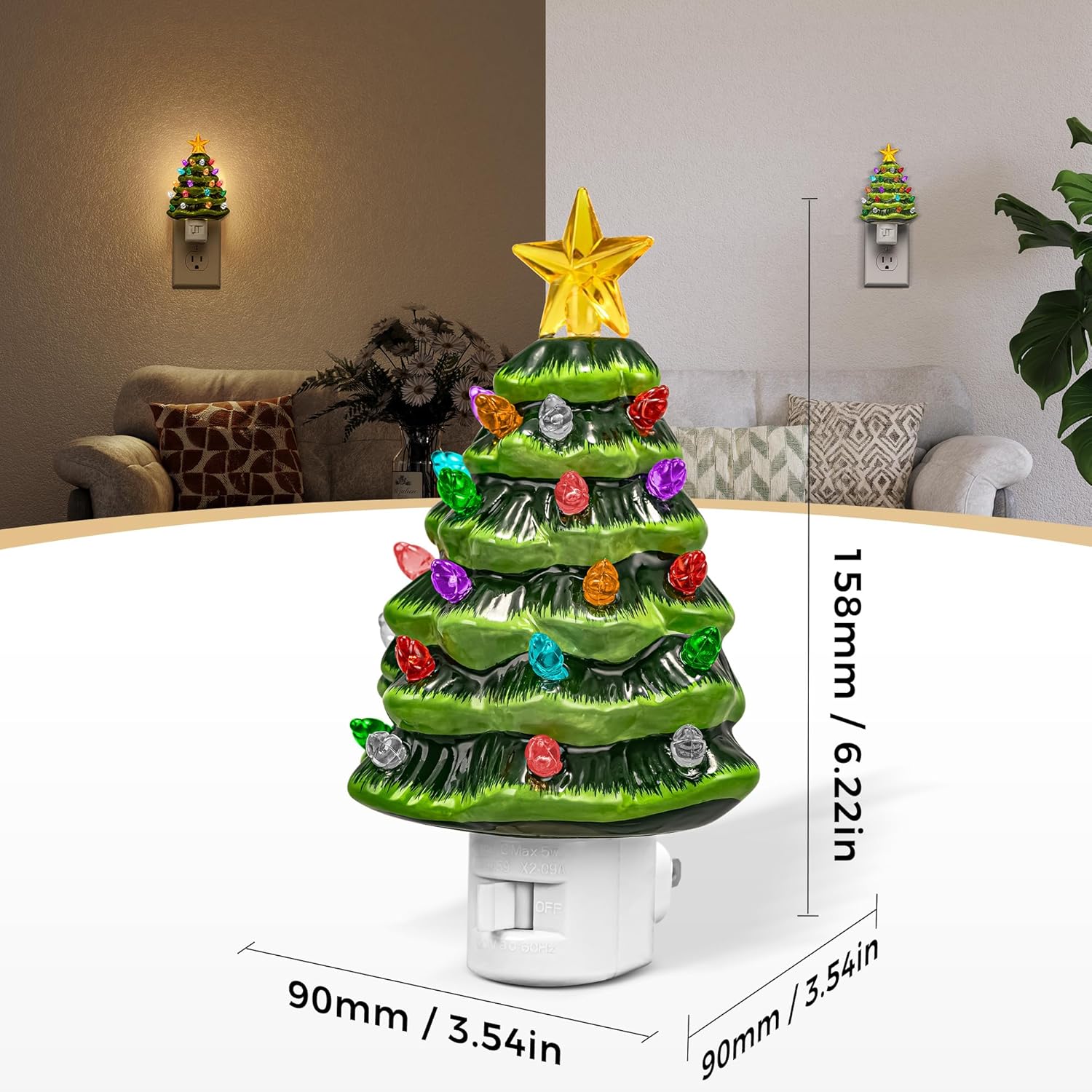 Christmas Tree Night Light, 3000K Night Lights Plug Into Wall, Cute & Funny Ceramic Christmas Decor Night Light For Kids, Plug In Nightlight With 360° Rotatable, Holiday Party Decor, 1 Pack