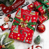 Vinage Christmas Wrapping Paper Roll, Red Wrapping Paper, Gold Foil Elegant Deep Red Christmas Tree Theme Festive Holiday Gift Wrap For Winter Celebrations, Seasonal Decor(17Inch X 33Feet)