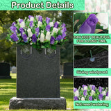Artificial Cemetery Flower Saddles,Complete Memorial Flower Set,Cemetery Flowers For Grave,Memorial Grave Flowers For Tombstone Decoration (Purple White)